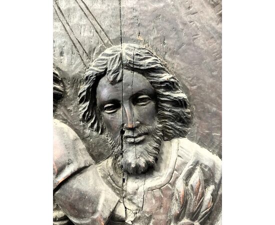 
Coppia di tondi in bassorilievo ligneo con scene sacre, Toscana, XVII secolo