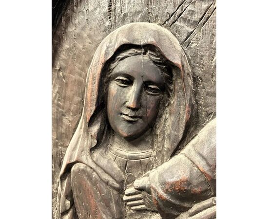 
Coppia di tondi in bassorilievo ligneo con scene sacre, Toscana, XVII secolo