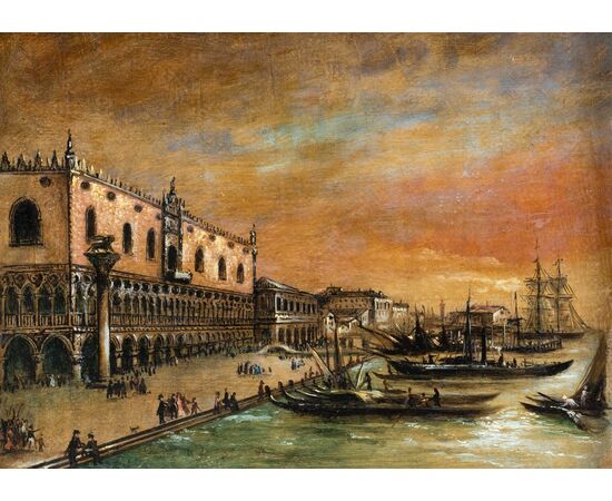 Venetian painter (early 19th century) - Venice, view of the St. Mark's Basin towards the Riva degli Schiavoni.
