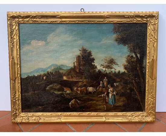 Giuseppe Zais (Forno di Canale 1709 - Treviso 1784) - Landscapes with washerwomen.