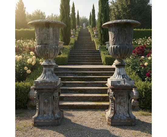 
Coppia di vasi in ghisa con basi – Italia primi ’900