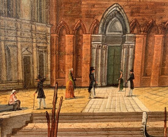 Pittore veneziano (XIX sec.) - Venezia, veduta del campo Santi Giovanni e Paolo.