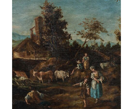 Giuseppe Zais (Forno di Canale 1709 - Treviso 1784) - Landscapes with washerwomen.