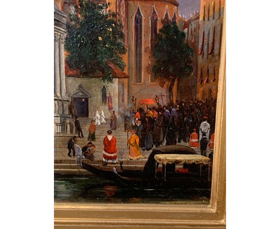 Pittore veneziano (datato 1892) - Venezia, veduta del campo SS. Giovanni e Paolo con la statua del Colleoni.