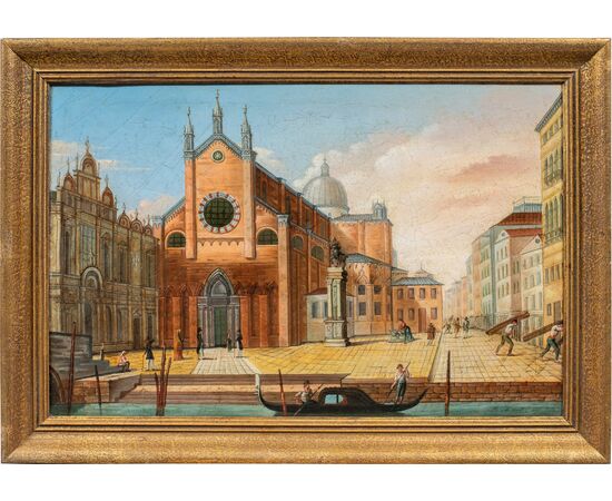 Pittore veneziano (XIX sec.) - Venezia, veduta del campo Santi Giovanni e Paolo.