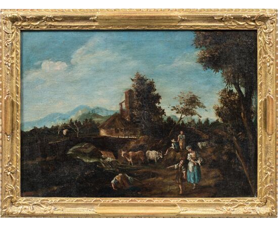 Giuseppe Zais (Forno di Canale 1709 - Treviso 1784) - Landscapes with washerwomen.