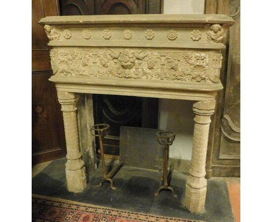 chp218 ornately carved fireplace, mis. larg. max cm158 cm168 xh