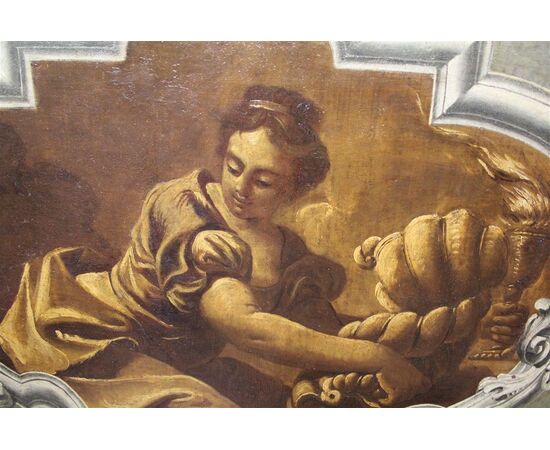 Dipinto olio su tela raffigurante scena allegorica simboleggiante la fertilità, la prosperità e la passione