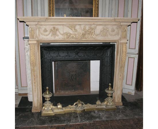 chl139 neoclassical lacquered wood fireplace, mis. larg. 168 x 38 cm, h cm141