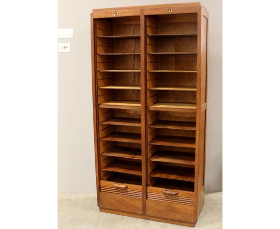 Antico classificatore archivio schedario serranda in rovere