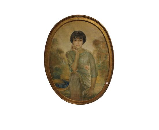 Oil on canvas portrait of a girl in Art Nouveau style - 20th century