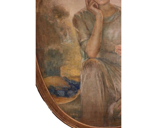Oil on canvas portrait of a girl in Art Nouveau style - 20th century