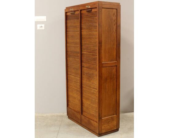 Antico classificatore archivio schedario serranda in rovere