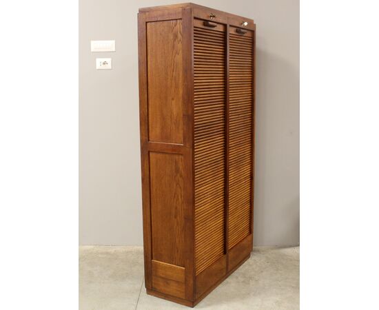 Antico classificatore archivio schedario serranda in rovere