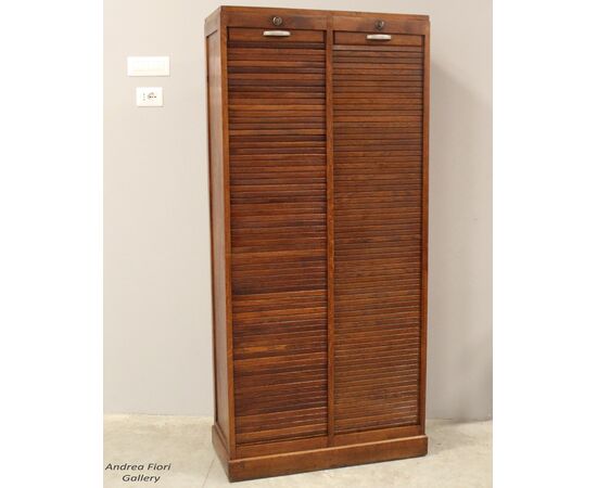 Antico classificatore archivio schedario serranda in rovere