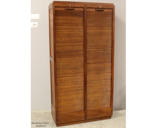 Antico classificatore archivio schedario serranda in rovere