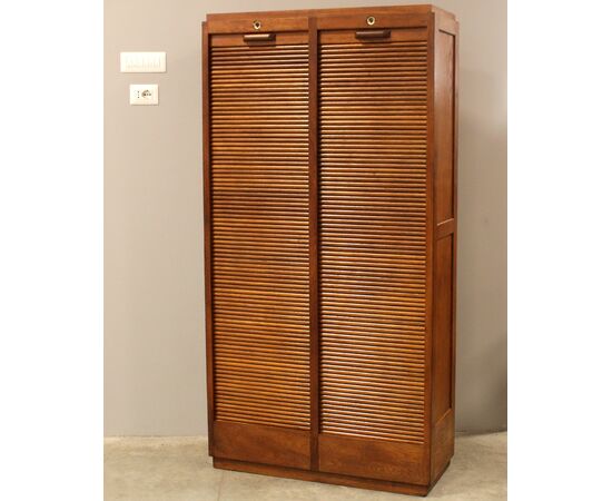 Antico classificatore archivio schedario serranda in rovere