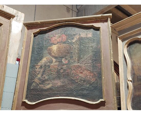 PTL546 - Una porta + 1 telaio, con soprapporta dipinti, epoca '700, luce cm L 106 x H 233