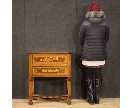 Inlaid wooden chest of drawers in Louis XIV style