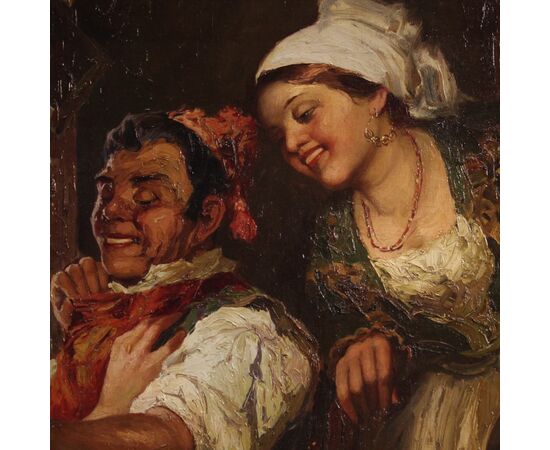 Antique interior scene painting from 19th century