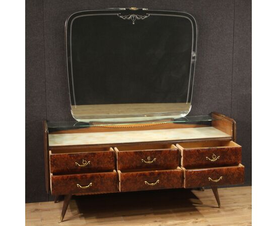 Dresser in carved wood with mirror from 50s