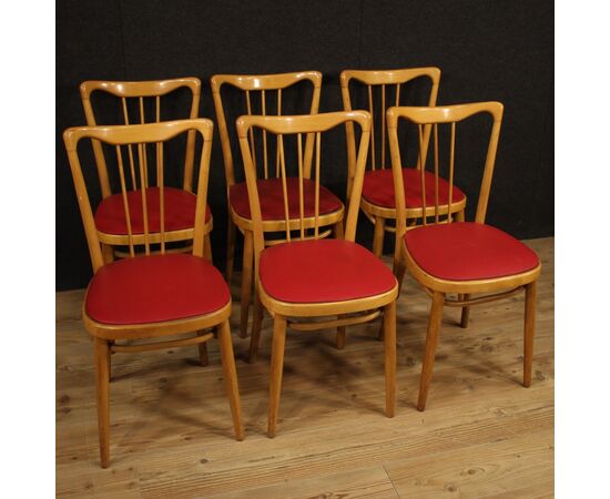 Sedie italiane di design in legno esotico e finta pelle anni 60