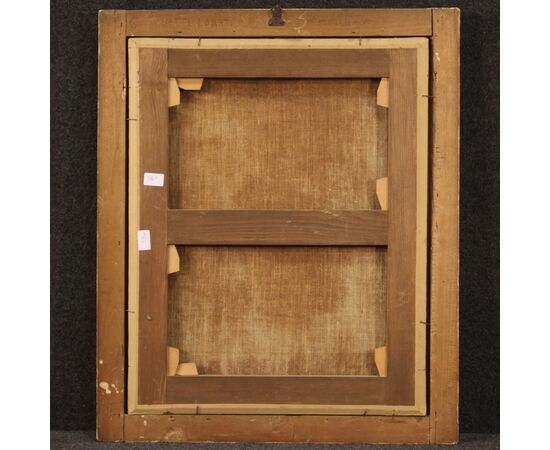 Italian framework portrait of a girl with a goldfinch from 18th century