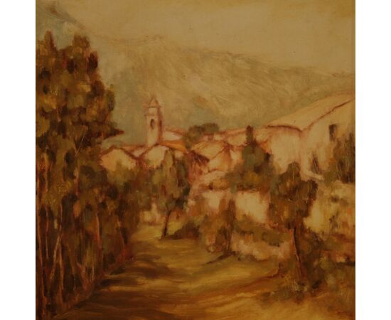 Italian signed painting country view dated 1977