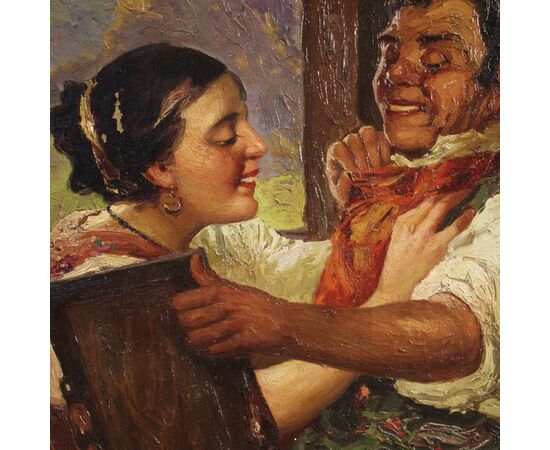 Antique interior scene painting from 19th century