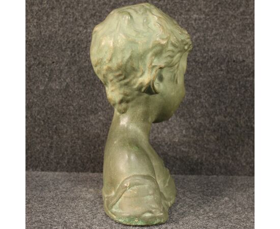 Scultura in terracotta dipinta tinta bronzo busto di bambino