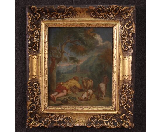 Flemish painting bucolic landscape from the 18th century