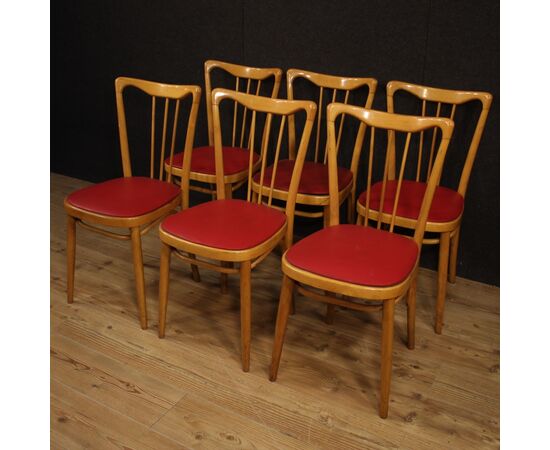 Sedie italiane di design in legno esotico e finta pelle anni 60