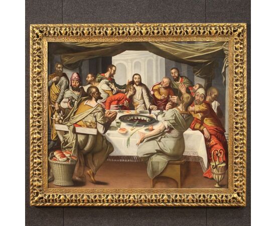 Antique Flemish painting Last Supper from 16th century