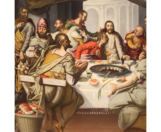 Antique Flemish painting Last Supper from 16th century