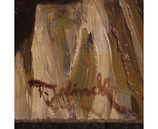 Antique interior scene painting from 19th century