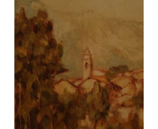 Italian signed painting country view dated 1977