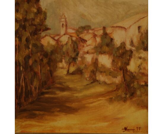 Italian signed painting country view dated 1977