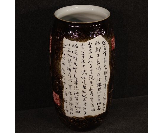 Chinese painted ceramic vase with warrior on horseback