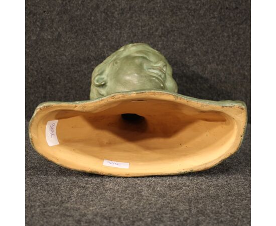 Scultura in terracotta dipinta tinta bronzo busto di bambino