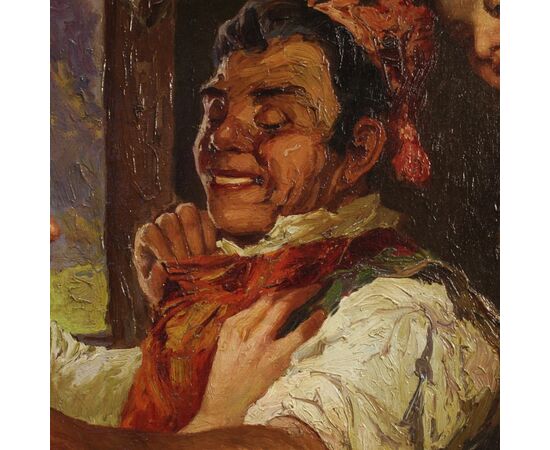 Antique interior scene painting from 19th century