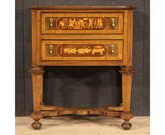 Inlaid wooden chest of drawers in Louis XIV style