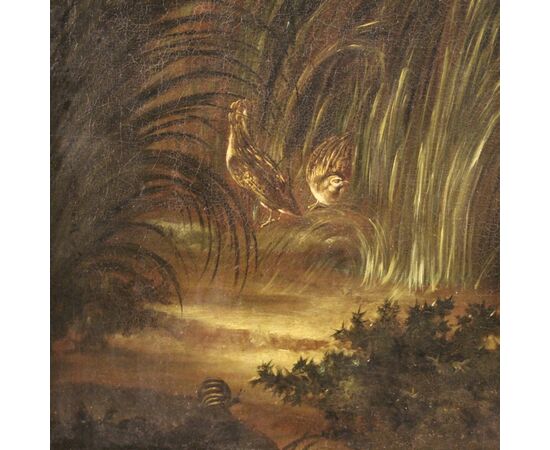 Antique painting from 18th century landscape with dog