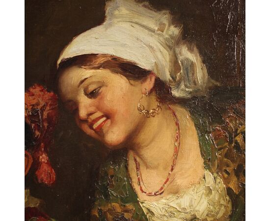 Antique interior scene painting from 19th century