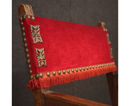 Antique Italian walnut armchair with red fabric from 19th century