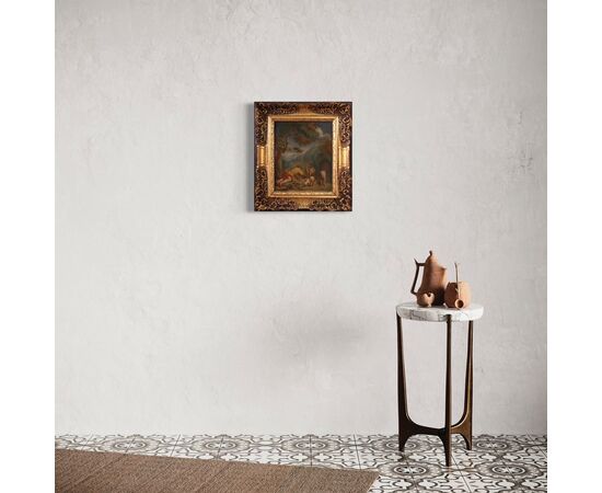 Flemish painting bucolic landscape from the 18th century