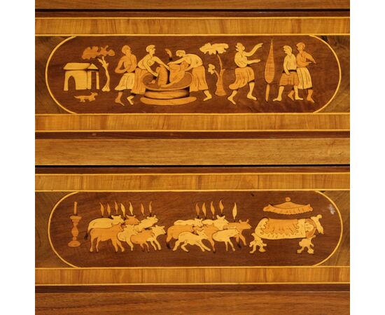 Inlaid wooden chest of drawers in Louis XIV style