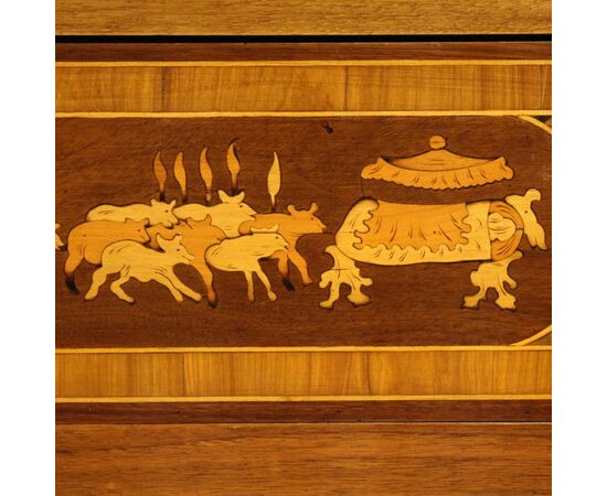 Inlaid wooden chest of drawers in Louis XIV style