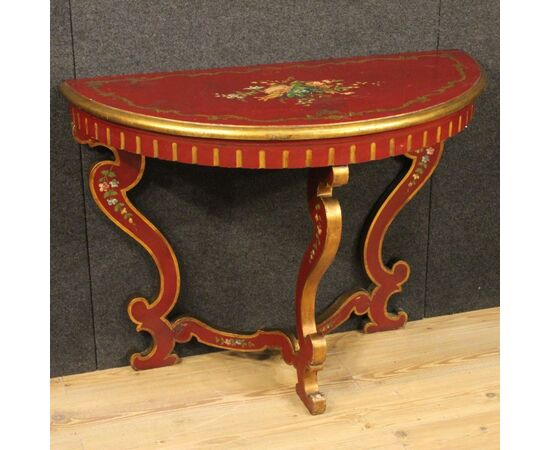 Italian lacquered and painted crescent console
