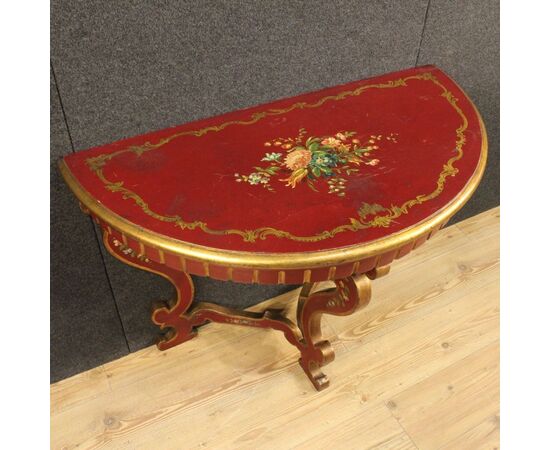 Italian lacquered and painted crescent console