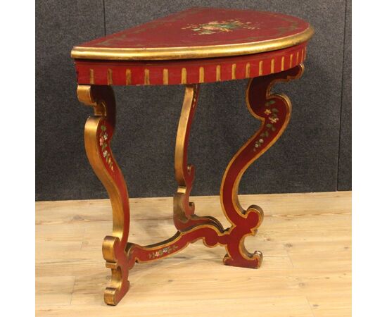 Italian lacquered and painted crescent console